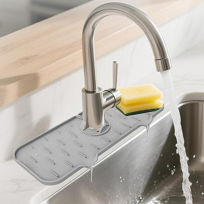 Kitchen Faucet Sink Splash Guard, Silicone Faucet Water Catcher Mat – Sink Draining Pad Behind Faucet, Grey Rubber Drying Mat for Kitchen
