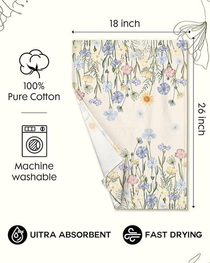 Miss Adola Flour Sack Kitchen Towels - Set of 2 Spring Dish Towels with Hanging Loop 18x26 Inch Absorbent Reusable Cotton Cloths for Cleaning Cute Design Home Decorative Housewarming, Colorful Flower