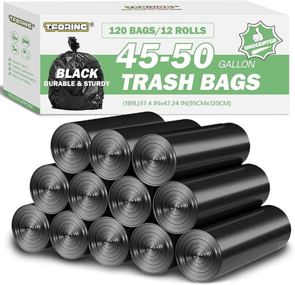 45-50 Gallon Black Trash Bags 120 Count - 38''x47'' Large Garbage Bags Unscented, 40+ Gallon Trash Can Liners, Multipurpose for Office, Outdoor, Yard and Commercial