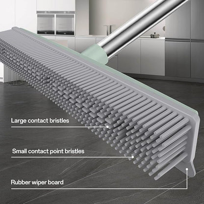 Pet Hair Rubber Broom with Squeegee for Carpet,Fur Remover Broom Carpet Rake for Pet Hair Removal, with 50" Long Handle
