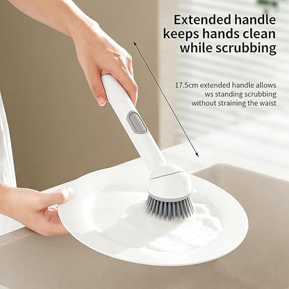 Dish Brush with Soap Dispensing Rotating Handle,Kitchen Crub Brush with Hook，White
