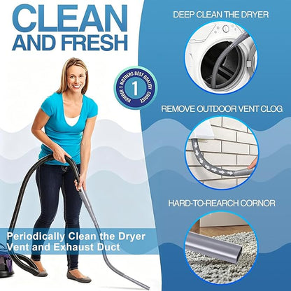 Dryer Vent Cleaner Kit: Vacuum Hose With Brush & Gloves Fits for Vacuums Cleaner, Refrigerator Condenser Coils, and Tight Spaces Behind Appliances, Deep Cleaning Tools for Clogged Ducts-Gray