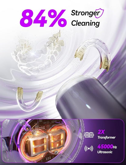 Beser Ultrasonic Retainer Cleaner, 2X Clean, 4X Sterilize, Dental Retainer Cleaner Machine Pod for Aligner, Nightguard, Mouth Guard, Denture Cleaner, Oral Dental Care, IPX6, Black FSA HSA Approved