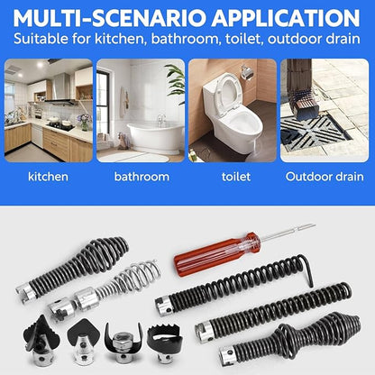 10-Piece Drain Snake Drill Attachment Kit，Drain Auger Cutter Kit,Compatible with K-400,C-4,C-6,C-7,C-8,and C-9 Models， Includes 4 Cutters and 5 Spirals