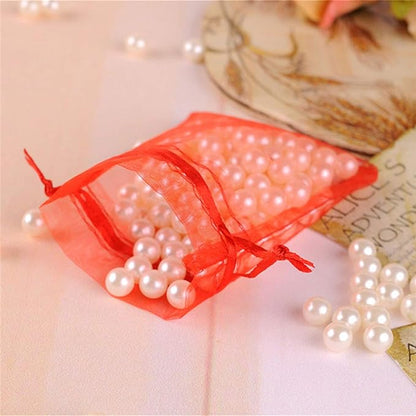 100 Pc 5x7 inch Gift Wrap Bags Red,Organza Sheer Fabric,Drawstring Glossy Pastel Treat Bags for Baby Shower Favor,House Party Favors,Bridal Shower Favor,Lipsense Holder,Xmas,Tea,Cookies,Chocolate