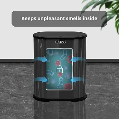 KSSKSS 1.8 Gallons Small Stainless Steel Trash Can with Press Type Lid, Slim Bathroom Garbage Bin, Removable Liner Bucket, Narrow Wastebasket with Pop-Up Lid for Bedroom,Toilet (Titanium Black)