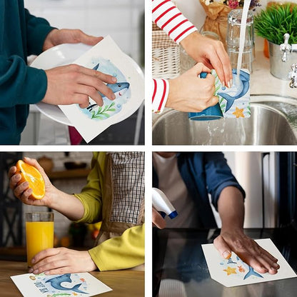 Swedish Dishcloths for Kitchen | 6 Pack Floral Reusable Paper Towels Washable | Swedish Dish Towels | Non-Scratch Cellulose Sponge Cloths | No Odor, Biodegradable Cleaning Cloths, Shark