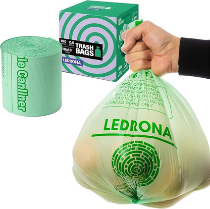 100 Compostable Trash Bags - 2.6 Gallon Garbage Bags for Kitchen Bin - Unscented, Leak Proof, Extra Strong - Disposable Food Waste Basket Liners - Certified by BPI & OK compost HOME by TÜV AUSTRIA