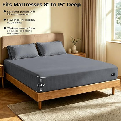 Grounding Sheets Grounded King Size Fitted Sheet,10% Silver Fiber,15" Deep Pocket Earth Connected Bed Sheet with Outlet Tester,Adapter,Wool Dryer Balls,Laundry Bag (76"x80"x15",Gray)