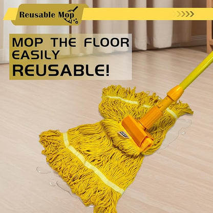 Heavy Duty Wet Industrial Cleaning Mop Head – 21 oz Yellow mop Head Replacement Cotton Washable Industrial mop Heads Heavy Duty for Commercial & Home Cleaning（Yellow）