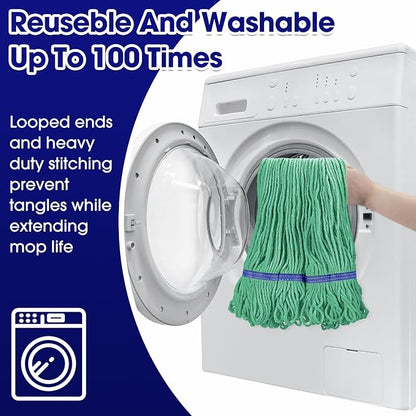 Eccliy 24 Pack Mop Heads Replacement Commercial Industrial Mop Heads Heavy Loop End Cotton String Heavy Duty Refills Wet Washable Refills for Home General Floor Cleaning (Green,Blue)