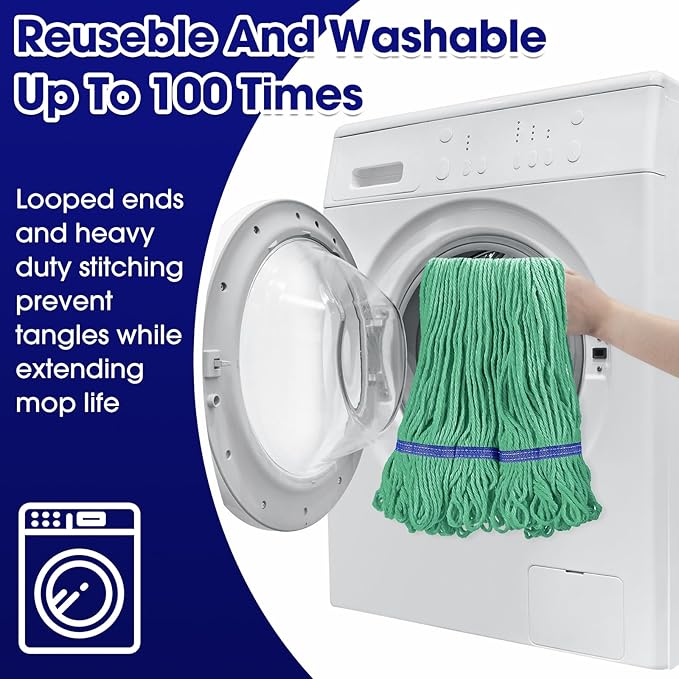 Eccliy 6 Pack Mop Heads Replacement Commercial Industrial Mop Heads Heavy Loop End Cotton String Heavy Duty Refills Wet Washable Refills for Home General Floor Cleaning (Green,Blue)