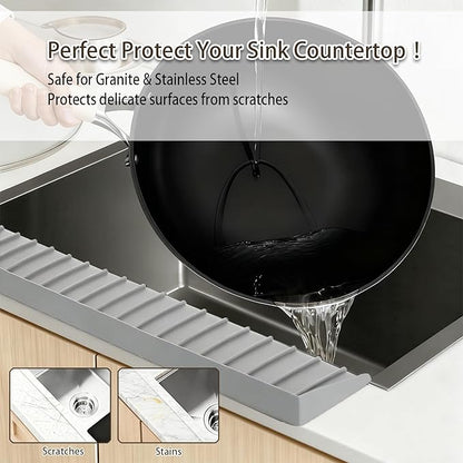 Silicone Sink Edge Protector with Suction Cup 4" x 20",Kitchen Sink Splash Guard for Kitchen, Bathroom Sink, Steel, Granite, Quartz Countertops,Multifuctional Sink Accessories (Gray)