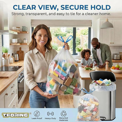 10 Gallon Trash Bags with Drawstring - 120 Count Heavy Duty 1.2 Mil Garbage Bags 38 Liter Unscented White Kitchen Bin Liners for Home & Office