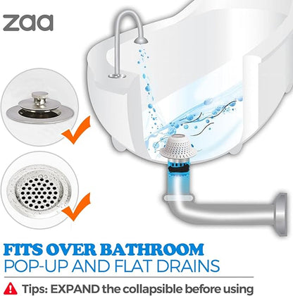 zaa Bathtub Drain Hair Catcher, Premium Silicone Shower Hair Catcher, 1Pack Hair Stopper for Pop Up & Regular Drains of Shower, Bathtub, Bathroom Sink, Bathroom Fixture Accessories, White