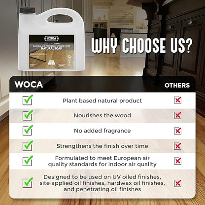 WOCA Natural Soap, White 2.5L - Concentrated Wood Cleaner for oil or wax finished hardwood floors, tables, millwork, cutting boards, and countertops