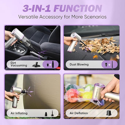 SakerPlus Mini Vacuum Cleaner, 3 in 1 Cordless Handheld Vacuum Cleaners, 18000Pa High Power Car Vacuum Cleaner with Brushless Motor,Adjustable Car Vaccum Portable for Cars,Desktop (Sliver and Purple)