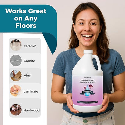 Steam & Go Demineralized Water - Multi-Surface Cleaner for Steam Cleaners, Hardwood Floors, Kitchens, & Bathrooms - Germ-Killing Formula - Hotel California Scent - 1 Gallon