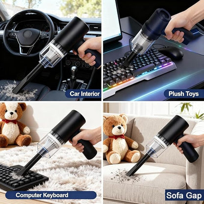 Portable Handheld Vacuum Cleaner for Car & Home, Wireless Design with Air Duster Function, LED Light + Multi-Nozzles, Ideal for Office, Pet Hair Cleaning