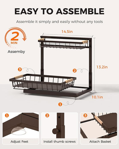 Sevenblue 3 Pack Under Sink Organizer, Multi-Purpose 2 Tier Pull-Out Metal Under Kitchen Sink Organizer, Height Adjustable Storage Shelves for Kitchen Bathroom Cabinet