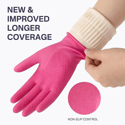 Cleaning Rubber Gloves, Waterproof Non-Slip Long Cuff Dishwashing Household Kitchen Gloves