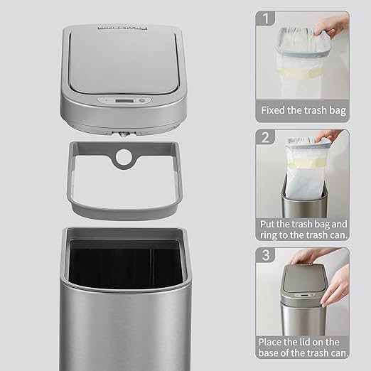 Ninestars Automatic Motion Sensor Bathroom Trash Can, 1.8 Gallon Smart Opening Garbage Bin for Bathroom, Bedroom, Kitchen, Office 7 Liter Compact Stainless Steel