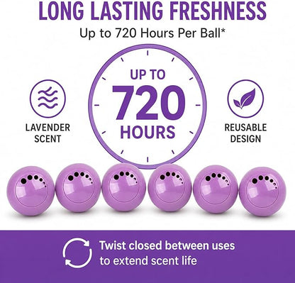 Knixmax Shoe Deodorizer Balls, Odor Eater Ball for Sneakers Boots Mules, Air Fresheners for Gym Gear Bags Lockers, Lavender scent, Pack of 6, Purple