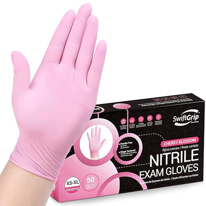 SwiftGrip Nitrile Disposable Gloves - Medical Exam Gloves, Latex-Free, Pink, Powder-Free, 50-ct Box (XL)