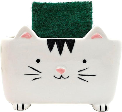 Cat Sponge Holder Ceramic Cat Soap Holder Cute Cat Decor Kitchen Accessories Cat Home Decor Ceramic Kitchen Sponge Holder Cat Gifts Ideal Gifts for Women Birthdays Valentines Day Gifts