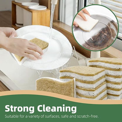 Kitchen Cleaning Sponges, Natural Cellulose Dish Sponge with Coconut Fiber Scrubber for Dishes, Pots and Pans, Eco Friendly Household Cleaning Sponge, 12 Pack