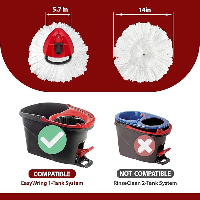 Spin Mop Replacement Head for O-Ceda EasyWring 1-Tank System, Microfiber Mop Refills for Home Cleaning, 6 Cedar Mop Replace Heads with 1 Replacement Base, Easy Install, Durable Floor Care