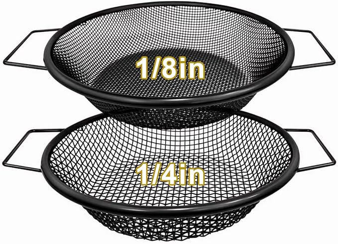 2PCS Soil Sifter for Gardening, Rock Sifter for 5 Gallon Bucket,Compost Sifter Dirt Sifter,Captures Dirt Rocks Sawdust Black Handle Upgrade Version