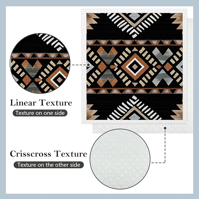 Mixed Western Aztec Swedish Kitchen Dishcloths Dish Towels 6 Pack, Aztec Dish Towels for Kitchen, Western Swedish Dishcloth, Paper Towels Reusable, Dish Cloth Towel Cleaning Wipe for Home Party