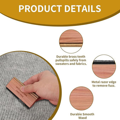 Cashmere Comb – 100 x 44 x 10mm Multi-Fabric Shaver for Clothing – Durable Cedar Wood Comb with Metal Pick – Easy to Use and Portable Fiber Cloth Pilling Remover Ideal for Sweaters, Fuzz