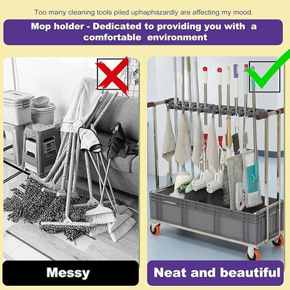 SARKEY Mobile Broom Mop Holder,Mobile Cleaning Trolley,Freestanding Housekeeping Storage,Solves The Problem Of Dripping Mops And Wet Floors,For Garden,Schools,Hotels(100x40x110cm(39x16x43in))