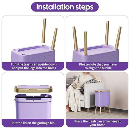 Procade 4 Gallon Bathroom Trash Can with Lid, Small Purple Garbage can with Pop-Up Lid and Legs, Tall Plastic Dog Proof Trash Bin,Narrow Waste Basket for Bedroom,Toilet, Office, rv, Living Room