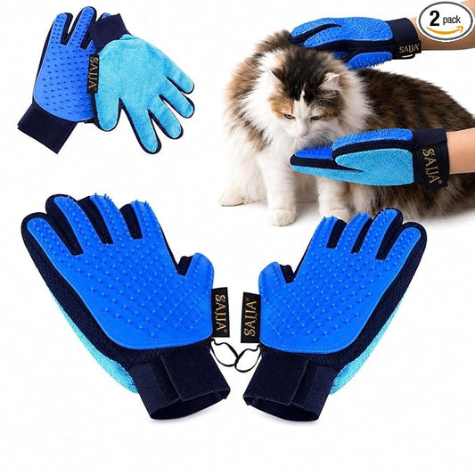 2-in-1 Pet Grooming Gloves 2-Pack – Double-Sided Deshedding & Pet Hair Remover for Dogs & Cats – Gentle Massage Glove for Shedding Fur – Lint Remover for Furniture & Clothing