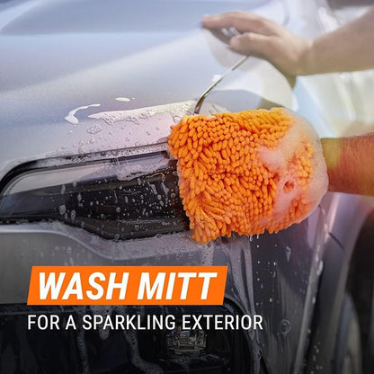 Armor All Car Wash Kit - Complete 3-Piece Car Cleaning Set with Car Wash Soap, Wax, Microfiber Mitt & Drying Towel, Gift for Dad