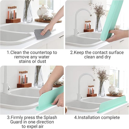 19.3 inch Kitchen Sink Splash Guard, Silicone Sink Baffle Splash Guard, Backsplash Protector for Kitchen Countertop & Bathroom Bathtub with Non-Slip Strong Suction, Mint Green