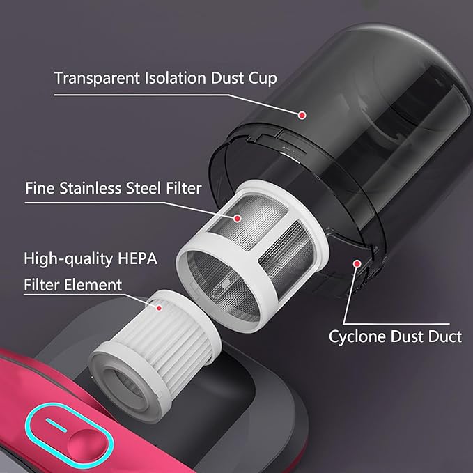 Handheld Vacuum Cordless Rechargeable,8kpa Suction,Strong Double Beat Mode, 8000 Beats Per Minute - Powerful Vacuum Cleaner for Mattress,Sofa & Carpets (Silvery)