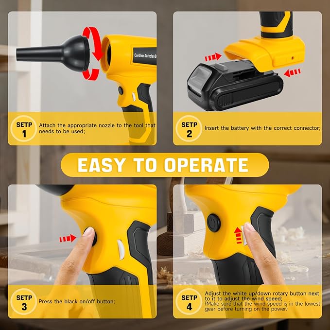 Mini Leaf Blower Compatible with Dewalt 20V Battery, 130000RPM High-Speed Blower, 30m/s Wind Speed, Brushless Motor, 5 Nozzles for Outdoor Camping, Snow, Leaves, and Car Cleaning