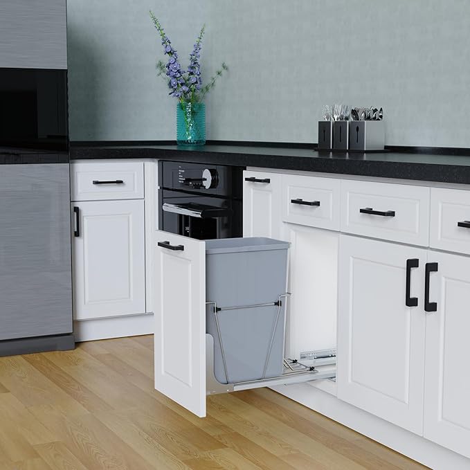Pulloutor Pull Out Cabinet Organizer, 35 Qt Single Trash Can Pull Out Cabinet Trash Can, Soft Close Under Sink Cabinet Organizer, Insert Mount for Kitchen Cabinet Storage