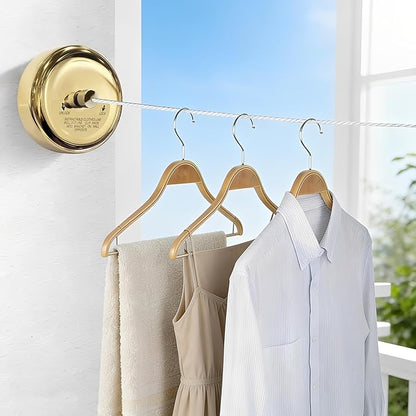 Retractable Clothesline,Wall Mounted Adjustable Clothing Rope for Shower Room Bathroom Laundry (Gold)