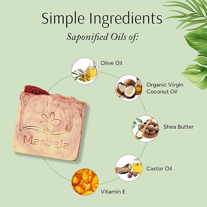 Marbela Cosmetics Handmade Soap Bar - Made in USA, Vegan Friendly, Palm Oil Free, Natural Bar Soap - Gentle Face & Body Soap for Daily Skin Care, Moisturizing - 3.5 oz (Strawberries and Cream)