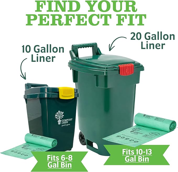 Compost Crew 20 Gallon Compostable Trash Bags, 156 Count – BPI Certified Biodegradable Kitchen Garbage Bags for Food Scraps, Strong Leak-Resistant Compost Bags for Home & Commercial Composting