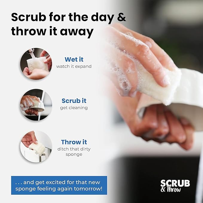 Scrub & Throw Loofah Scrub Sponge, Natural, Plastic-Free, Non-Scratch, for Kitchen, Dishes, Pots and Cleaning, Plant-Based, Plastic-Free, Eco-Friendly, Biodegradable, 30 Pack
