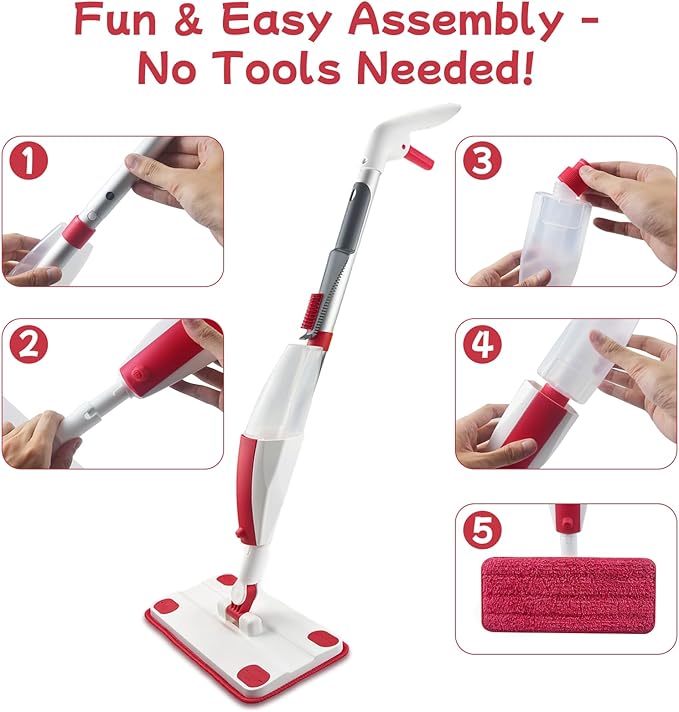 Kids Spray Mop - Fun & Educational Montessori Housekeeping Toys Mini Size Cleaning Set Includes Kids Mop with Real Water Sprayer Washable Microfiber Pads & Scraper
