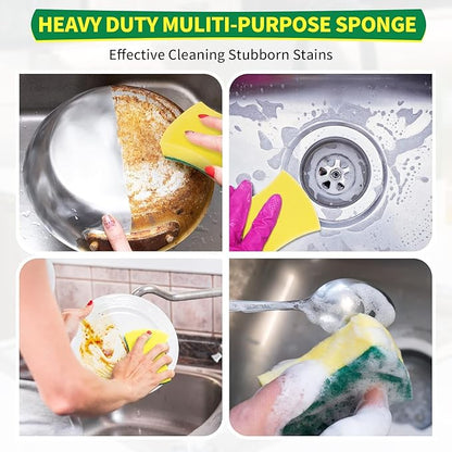 Heavy Duty Sponges 60 Pack, Double-Side Scratch-Free Dish Sponges for Kitchen, Sturdy Multipurpose Cleaning Supplies for Home, Kitchen, Bathroom & Household