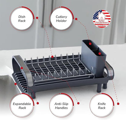 Better Houseware in Sink Dish Drying Rack, Dish Drying Rack in Sink with Non-Slip Handles, Stainless Steel Space-Saving Design, Dish Rack Holds 8 Plates, 12.25 x 18 x 10.75 Inch, Gray