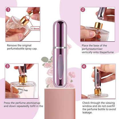opasyo Refillable Perfume Portable Atomizer Bottle Refillable Perfume Spray, Leak-Proof Perfume Spray Bottle, Travel Perfume for Traveling and Outgoing (5ml, 4 Pack Gold/Pink/Blue/Black)
